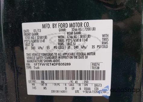 2013 Ford F-150 Xlt из США, поврежденный, VIN 1FTFW1ET4DFB35289